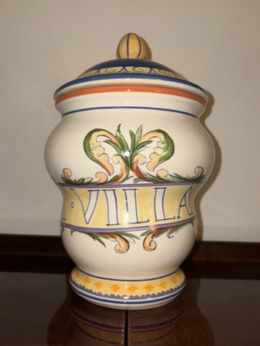 Pfaltzgraff Villa Della Luna Hand-Painted Italian Inspired Canister Jar 10.5"